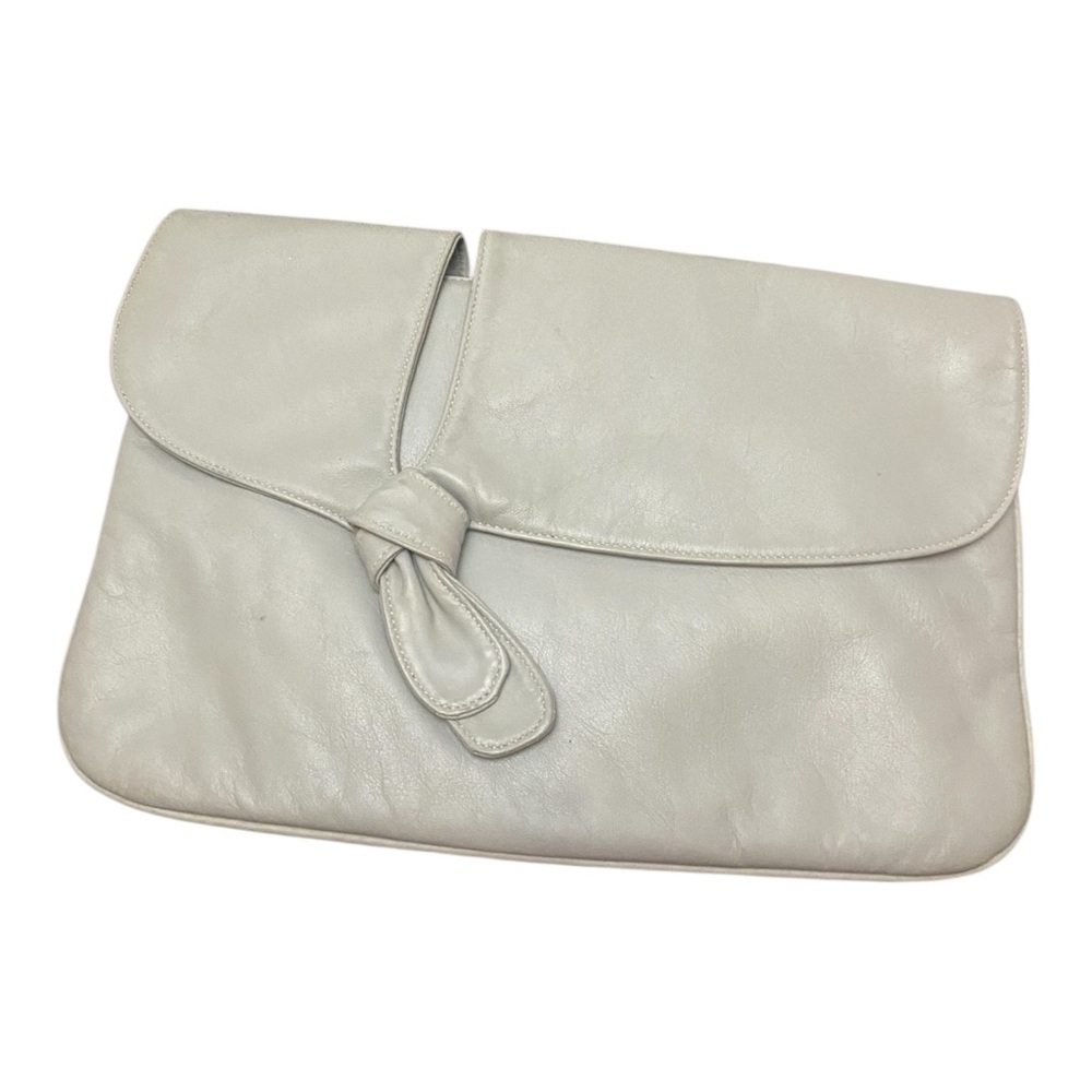 Evan Picone Womens Vintage Grey Leather Clutch Purse Bag Eveningwear 80s Retro